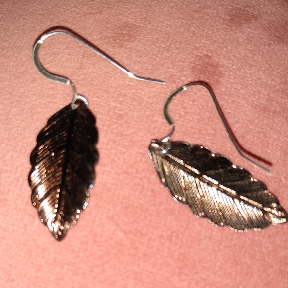 Solid 925 REAL Sterling Silver Wires Bronze Leaves Lightweight Leaf Earrings New - Picture 3 of 7